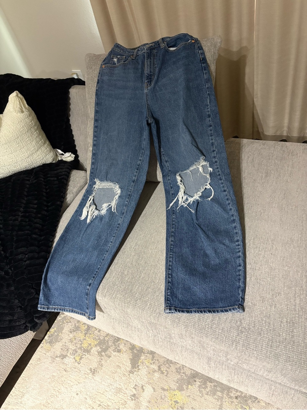 wild fable Distressed Dark Blue Straight Leg Jeans